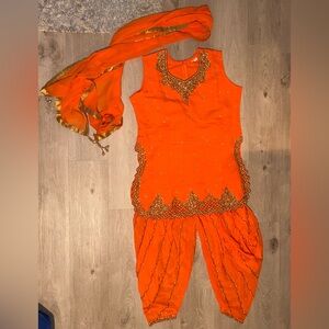 Vibrant Orange Embellished Traditional Outfit (3 Piece Set)